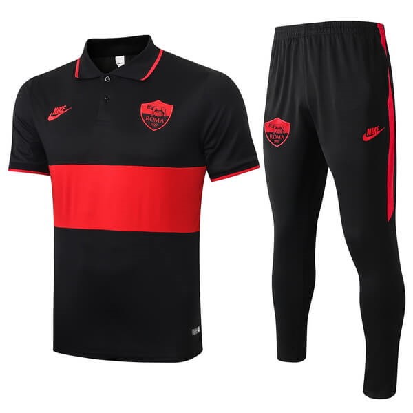 Polo AS Roma Conjunto Completo 2019 2020 Negro Rojo